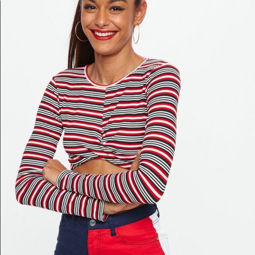 Missguided Petite Striped Wrap Top